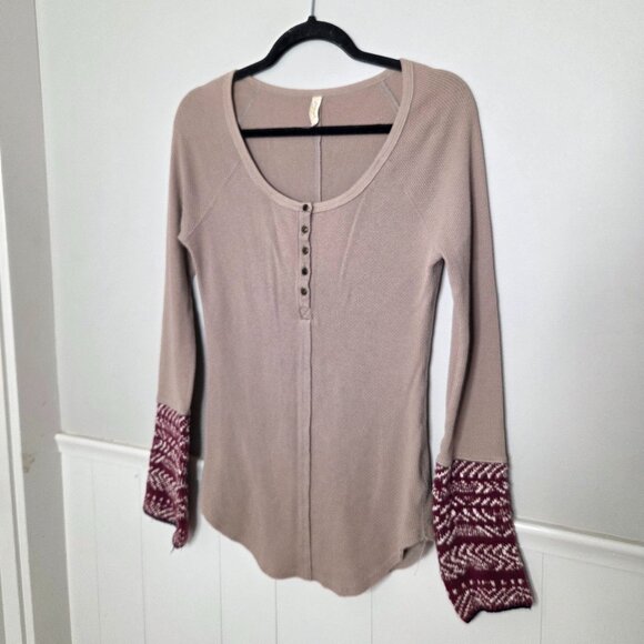 FREE PEOPLE Brown Thermal Raglan Long Sleeve Top - Picture 1 of 6
